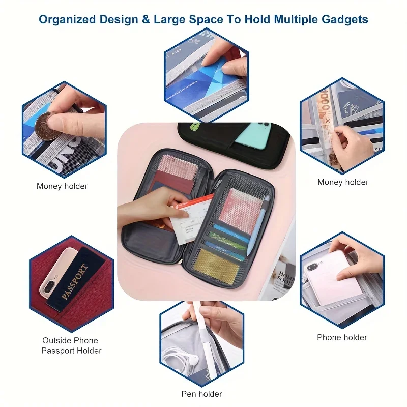 Travel Passport Holder Multi-Functional Wallet-Style Travel Document Holder Men's Women's Style Passport Wallet Organizer Bag