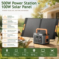 Station d'alimentation portable 500W avec kit de panneaux solaires pliables 100W en option, générateur d'énergie à charge rapide, alimentation de grande capacité pour le camping, les voyages, la maison, les camping-cars et les aventures en plein air 1