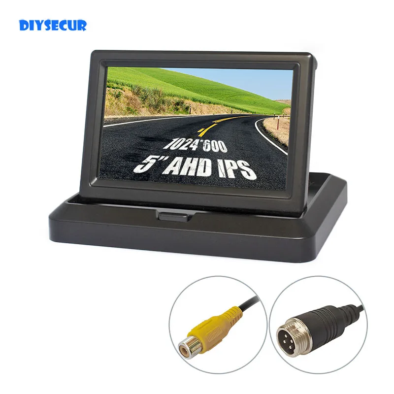 

DIYSECUR 5inch IPS AHD 1024x600 Foldabel RCA/4PIN Rear View Car Monitor Backup Monitor for AHD Camera CVBS Car Camera