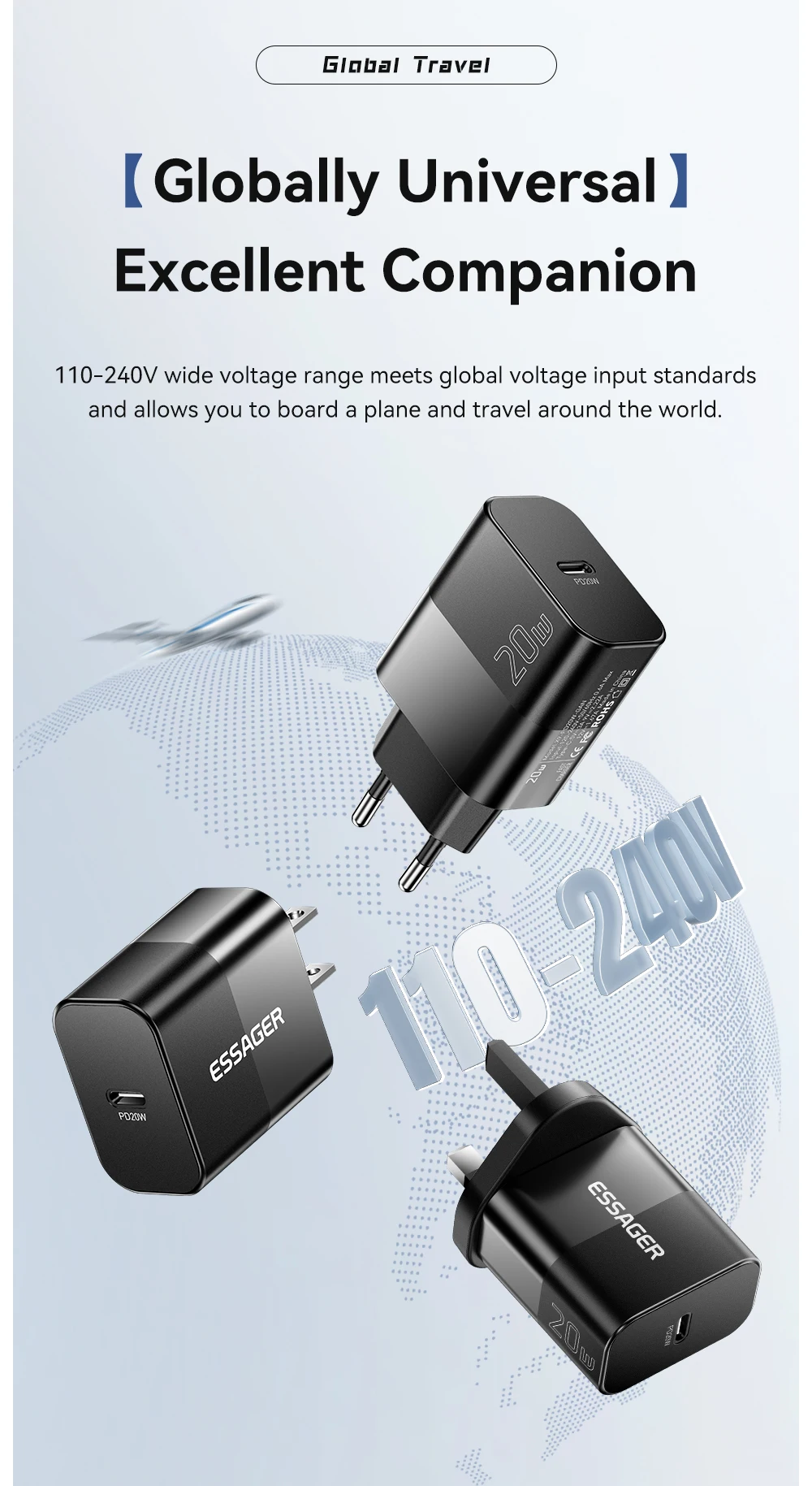 20W USB Type C GaN Charger Portable USB C Travel Charger Support Type C PD Fast