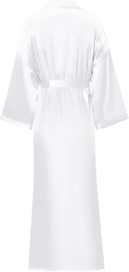 Solid Satin Night Robe Elegant Long Sleeve V Neck Pajamas With Belt Sexy Women Sleepwear