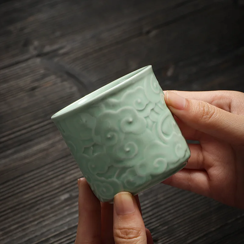 Celadon relief master cup Kung fu tea cup drinking tea cup household simple single cup