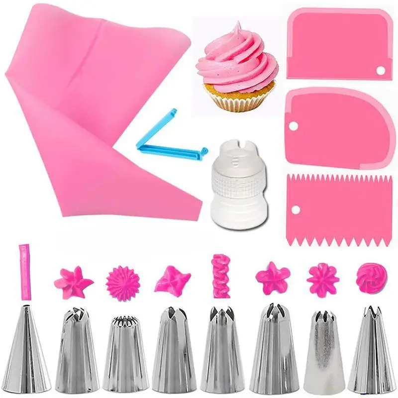 14-piece Set of Piping Spouts Cake Decoration Piping Spouts Piping Bags Cream Scraper 4 Colors Available