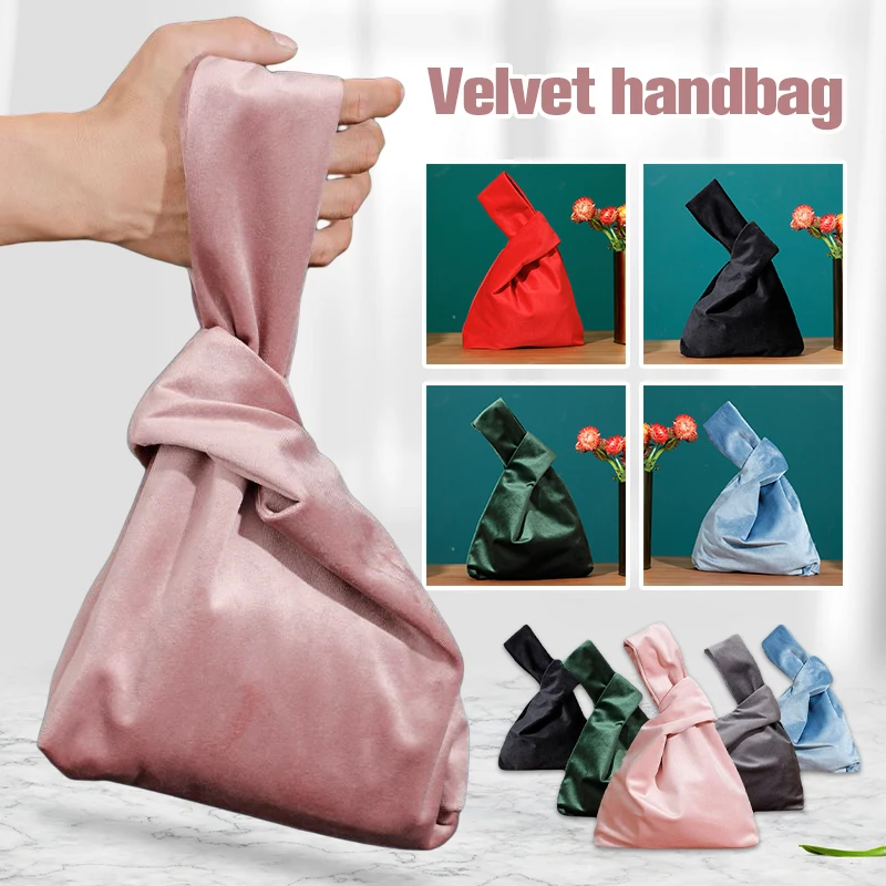 Women's Vintage Velvet Handbag Casual Girl Reusable Folding Bag Velvet Fabric Japanese Hefeng Wrist Bag Walking Key Storage Bag 2