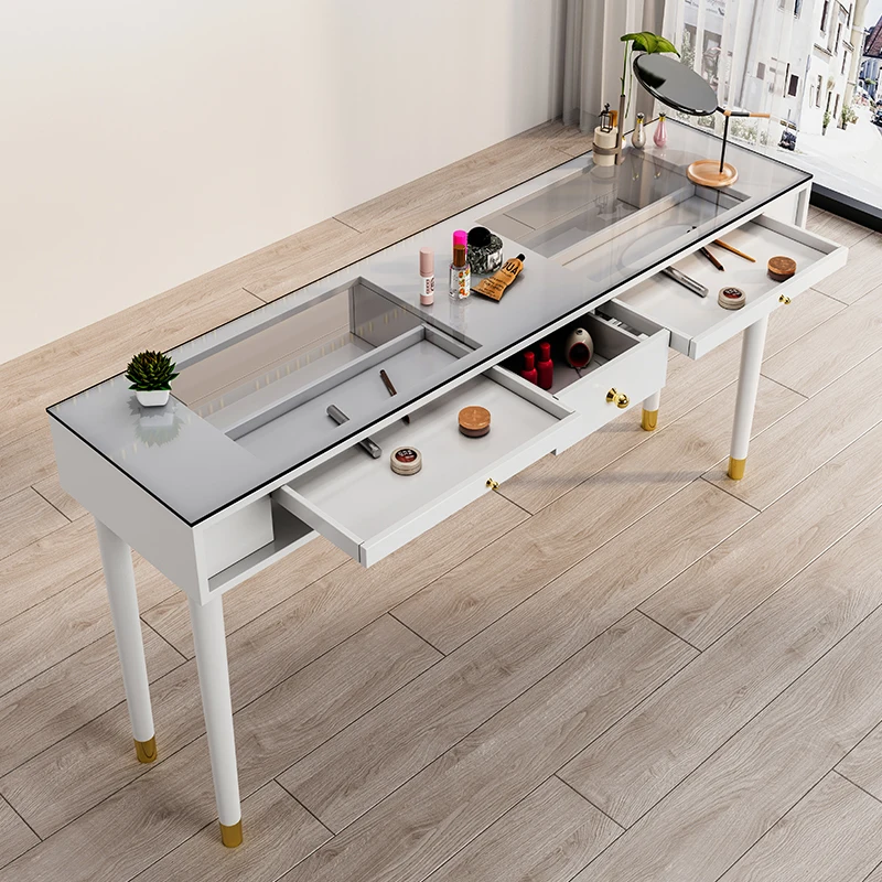 

Dressing Reception Manicure Table Nordic Glass Tabletop Luxury Cream Style Nail Tables Storage Salon Furniture Nail Desk LLMT