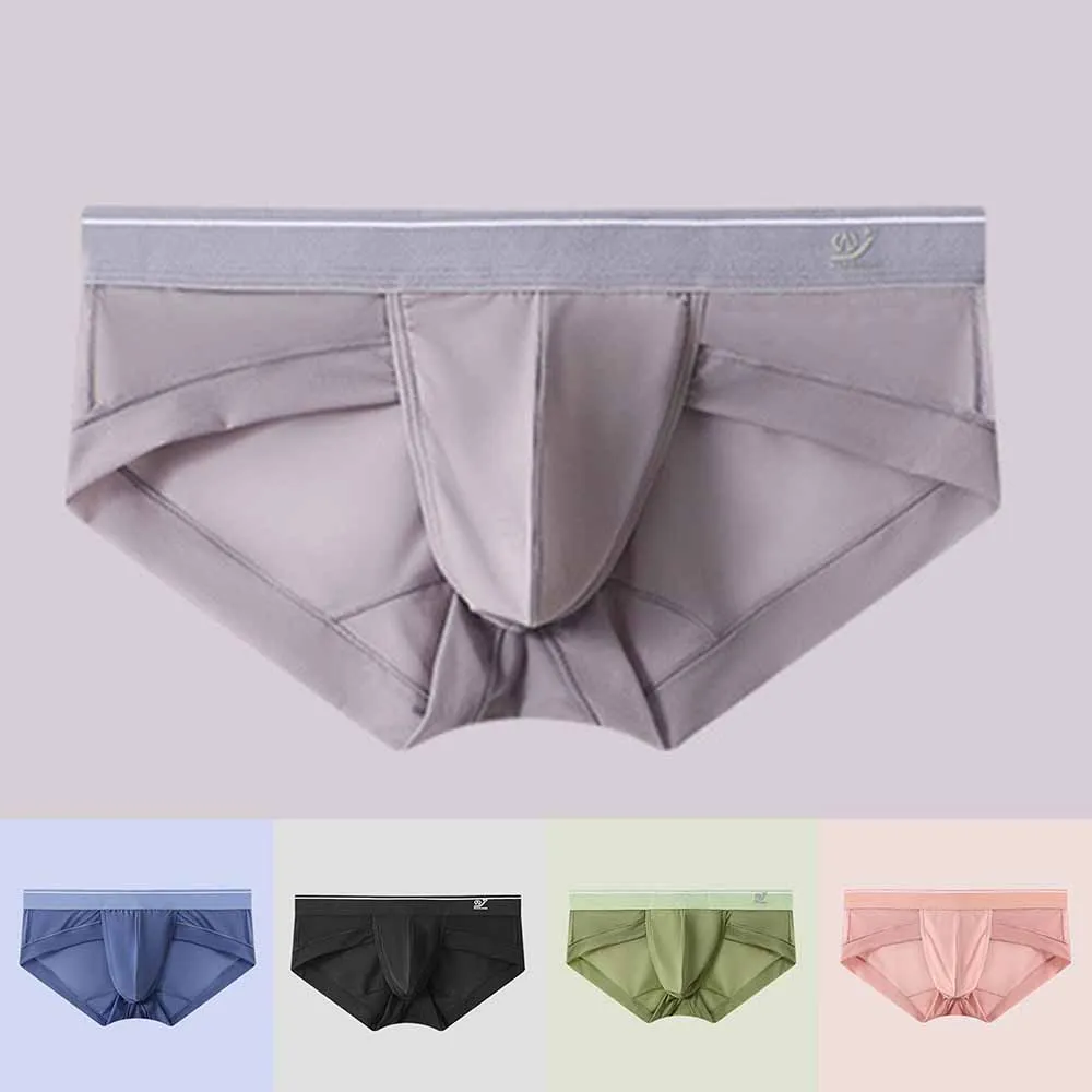 

Men Silk Underwear Sexy U Convex Briefs Ultra Thin Solid Panties Low Waist Breathable Quick Dry Mens Brief Cock Big Pouch