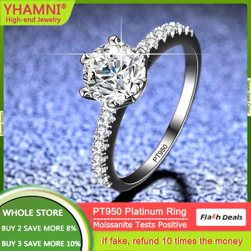 Yhamni Gra Certified Pt950 Platinum Ring Tight 6 Prong 1 Carat Diamond Moissanite Ring Con Pietre Laterali Gioielli Di Lusso Per Le Donne