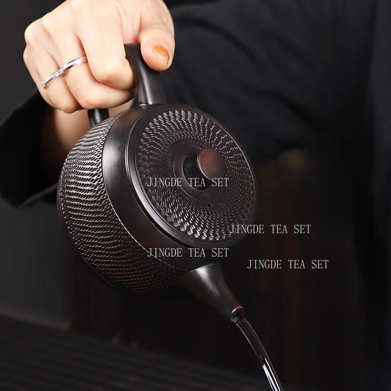 360ml  Fengming Pot Purple Pottery Handmade Han Tile Teapot with Jumping Knife Pattern Large Capacity Chinese Household Tea Pot