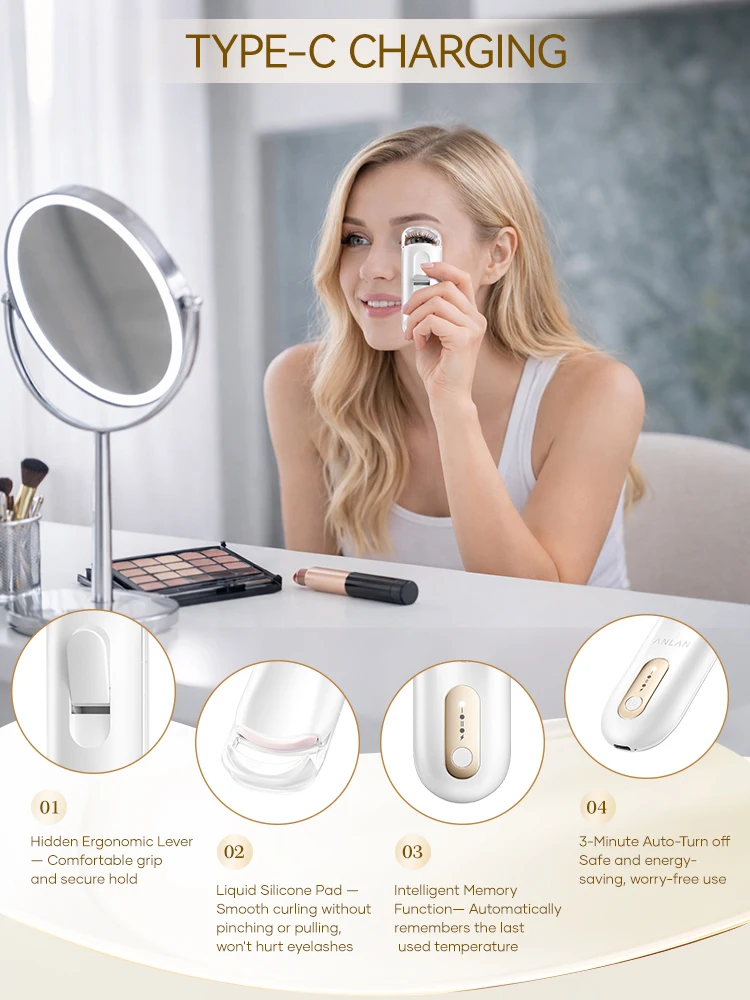 Electric Eyelash Curler Wide Mouth Rechargeable Eyelash Lifting Last 24H NTC Temperature Control Clip Portable Makeup Tool 13