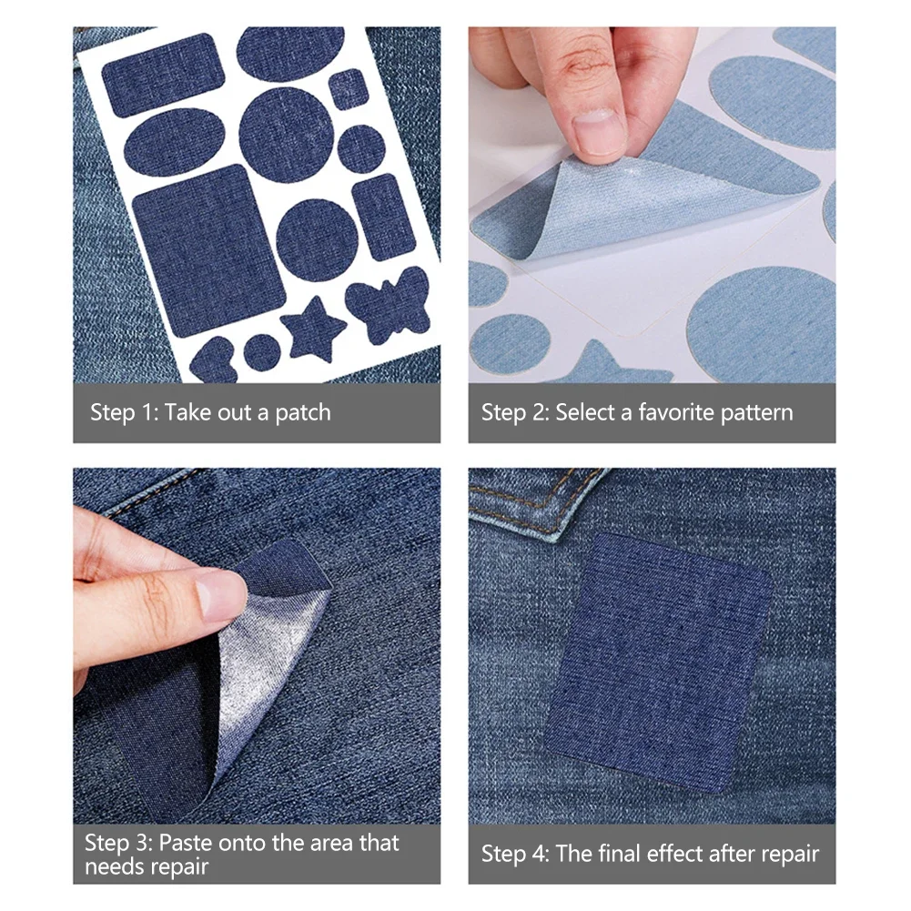 DIY Self-Adhesive Clothing Patches Cut Denim Fabric Stickers Repair Patches for Jean Clothing Pants Elbow Knee Clothing Stickers