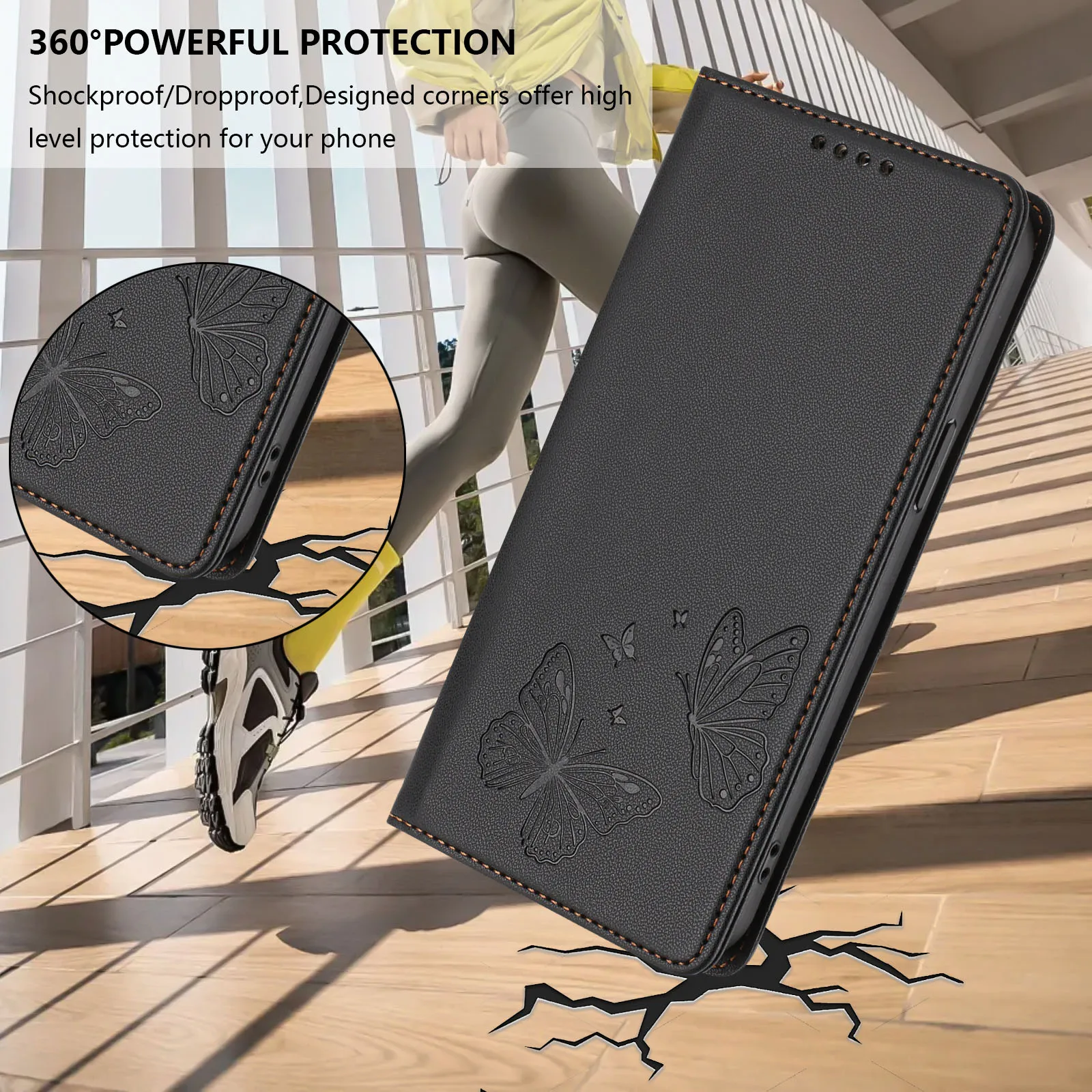 Luxury Leather Wallet Flip Case with Card Slot & Stand - Shockproof Phone Cover