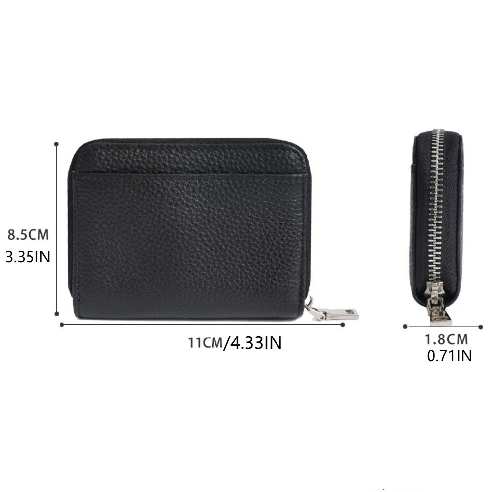RFID Blocking Women's Card Bag Zipper Pocket Genuine Leather Credit Card Holders Large Capacity Soild Color Woman Short Wallet
