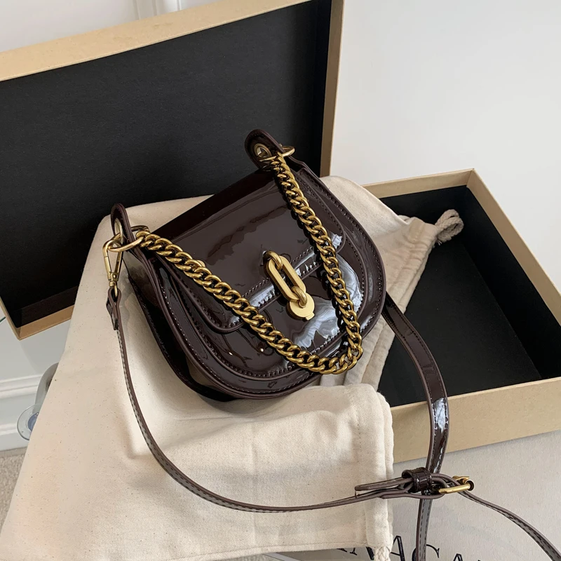 

Светильник Кая роскошная сумка через плечо из искусственной кожи женские корейские Ретро глянцевые сумки с цепочками элегантная женская сумка на плечо