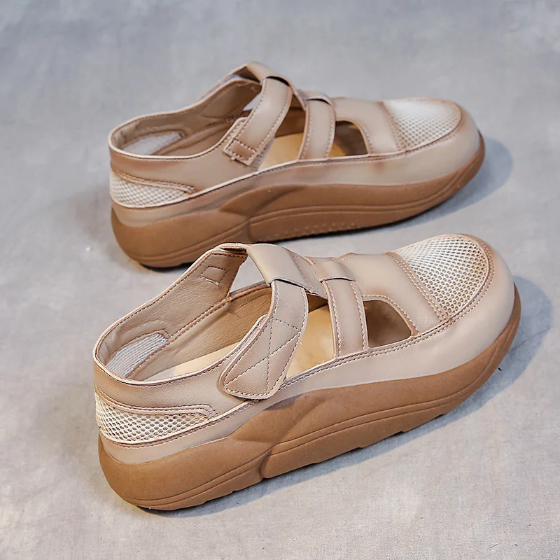 Sandal Chunky Wanita Musim Panas Sneakers Berongga Sepatu Platform