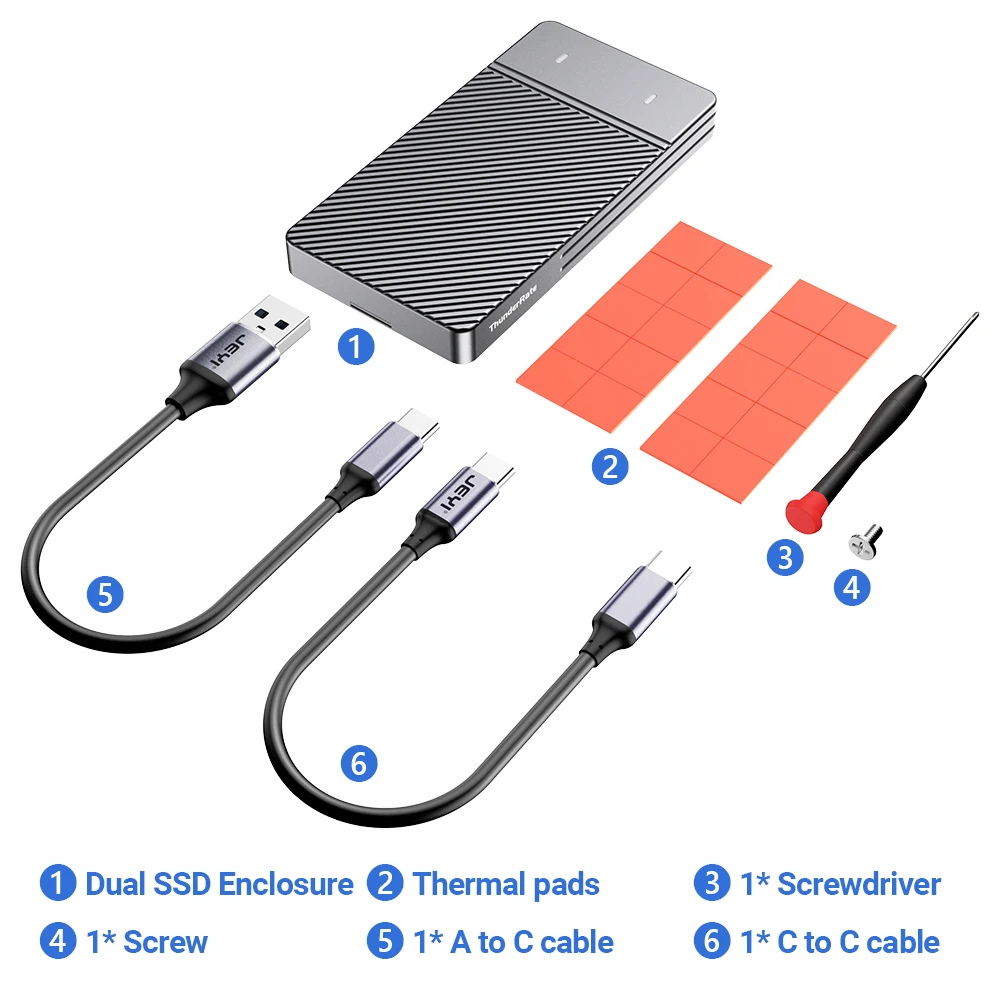 Jeyi-dual Bay M.2 Nvme Sata Ssd Enclosure Usb 3.2 Gen 10gbps Estojo de Alumínio para M.2 Pcie 2280 60 43 30 Ssd Suporte Uasp Trim - Imagem 4