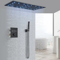 Ceiling  Shower Faucet Big Rainfall LED Shower Head Concealed Shower System Black Embedded Shower 1