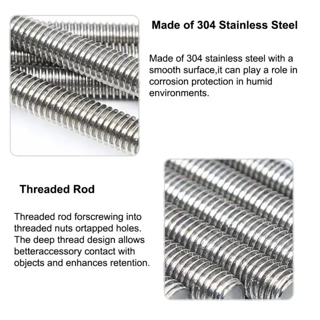 304 Stainles Steel Full Threaded Rod Bolt M2 M2.5 M3 M4-M20 Length 250/500mm Full Metric Headless Bolt Thread Stud Rods Screws 5