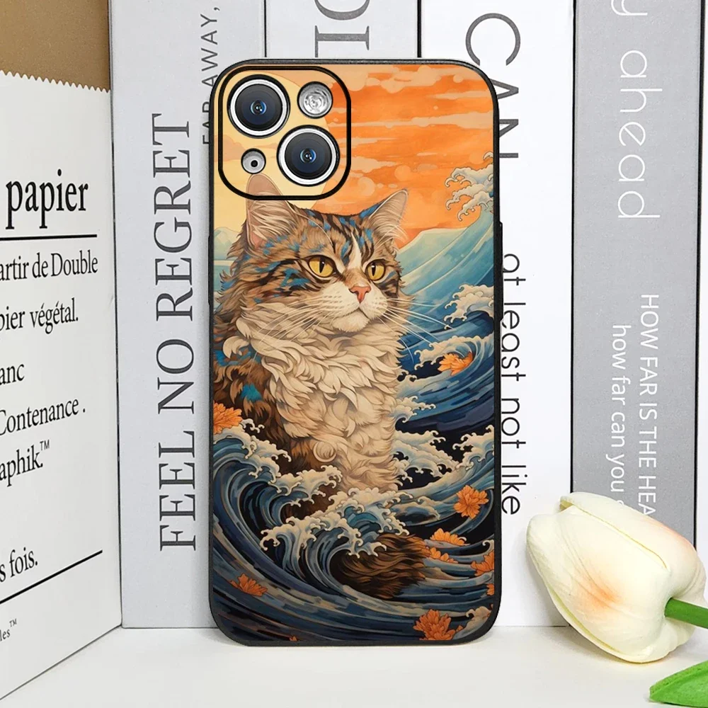 Cat-Themed Great Wave of Kanagawa Artistic Soft Phone Case Cover