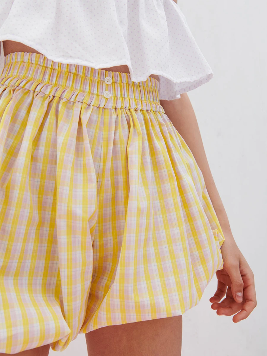 Women s Plaid High Waist Shorts Stylish Elastic Waist Casual Shorts for Summer Streetwear and Everyday Wear