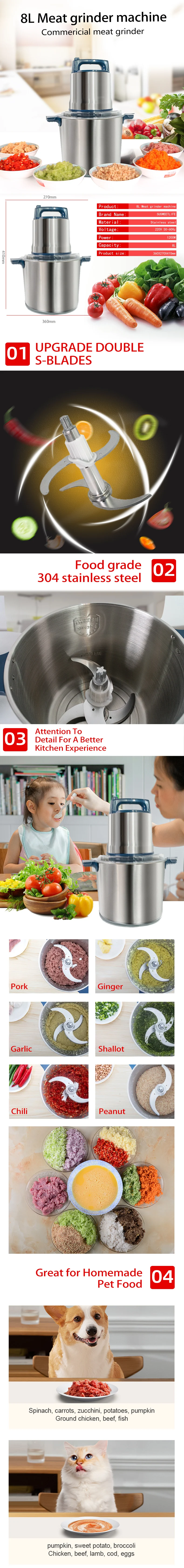 Description Picture 2 of item8L electric meat grinder Commercial household electric stainless steel meat grinder Kitchen broken meat Food processing machine