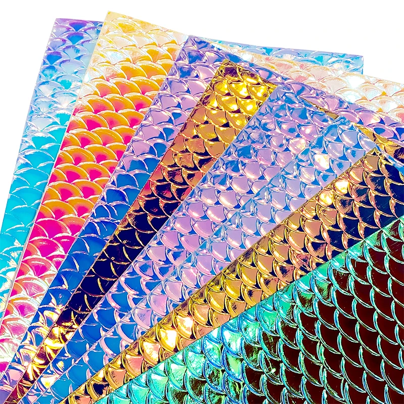 MirroredmermaidembossedPUFauxLeatherSheetsSyntheticVinylFabric