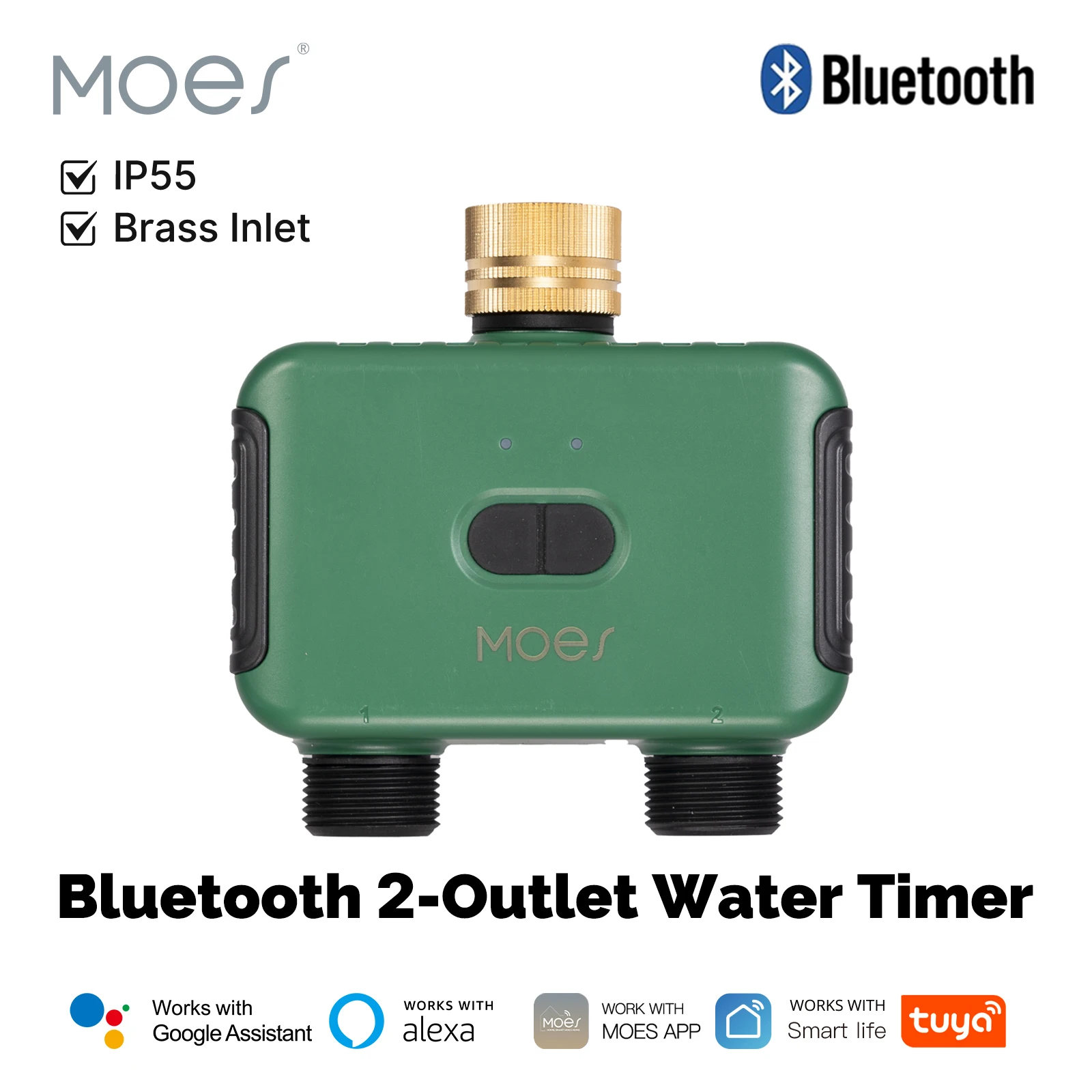 MOES Tuya Bluetooth Water Timer 2-Outlet Valve Sprinkler Filter Washer Smart App Control Auto Programmable Controller Rain Delay