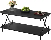 Coffee Table with Storage and Open Shelves for Living Dining Room, Modern Rectangle & Industrial Design, X-Shape Frame 2