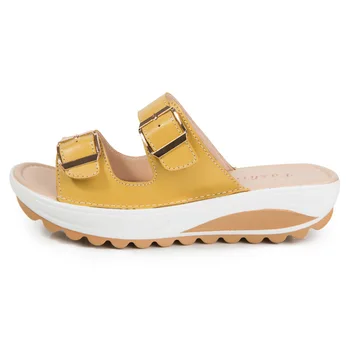2021New Women Sandals Wedges Sandals Ladies Open Toe Round Toe Buckle Black Yellow White Platform Sandals Shoes 1