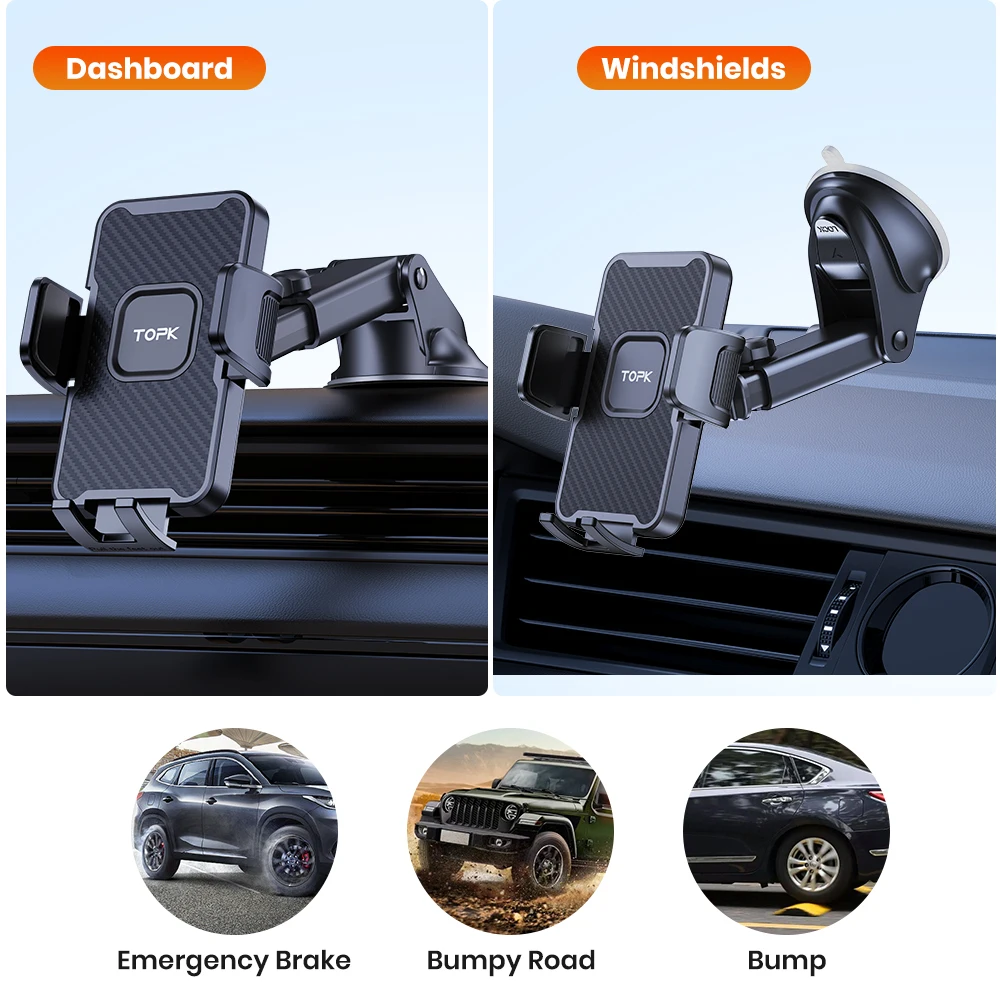 Car Phone Holder Mount Strong Suction Hands-Free Universal Cell Phone Mounts for