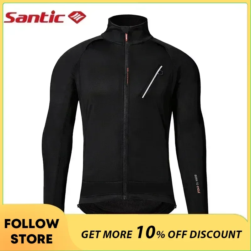 Santic Windproof Cycling Jacket Male Winter Long Sleeve Outdoor Mountain Bike Bicycle Clothing Fleece Warmer Cycling Jersey Tops