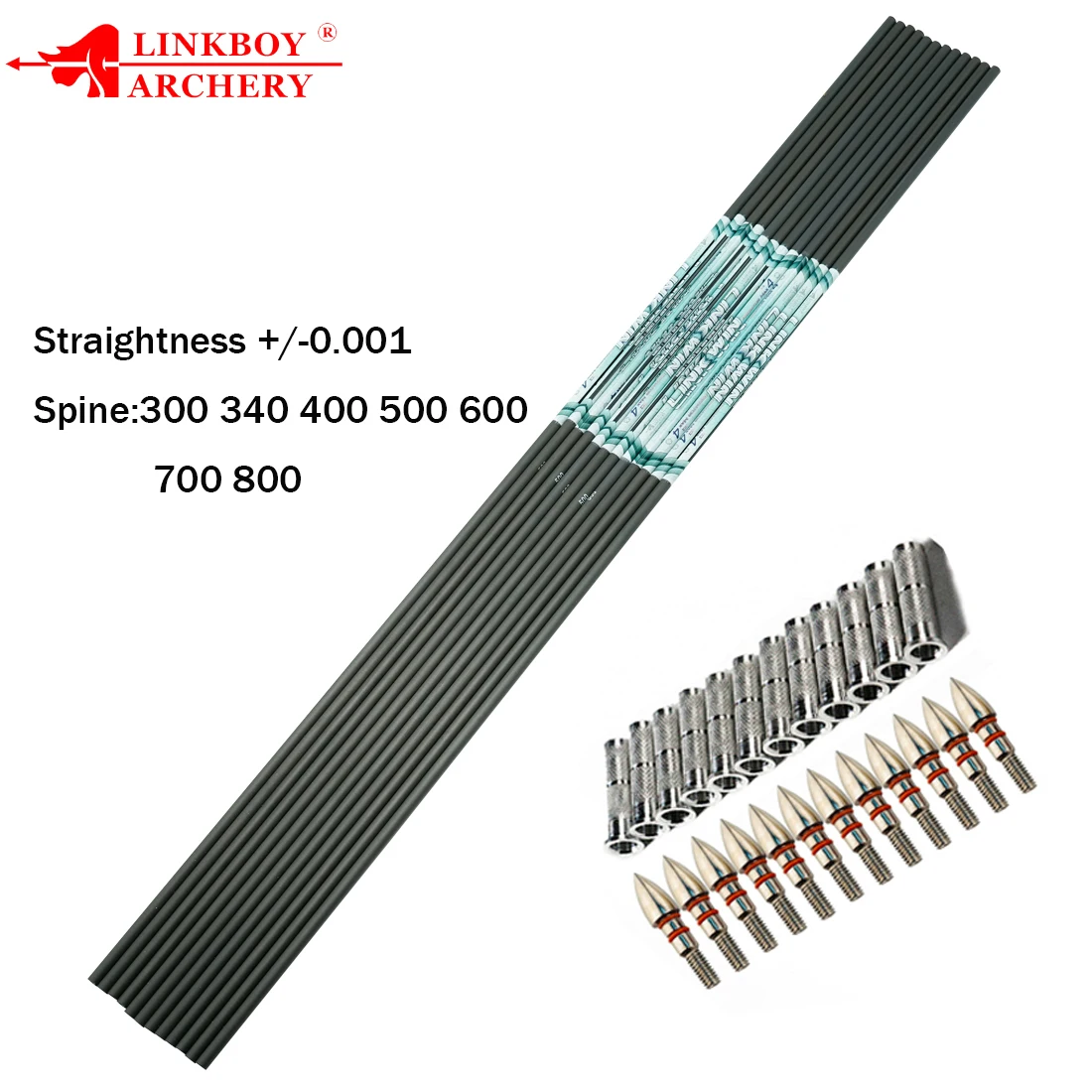 

12pcs Arrows Archery Shaft ID6.2MM Spine 300 340 400 500 600 700 800 Compound Bow Hunting Shooting