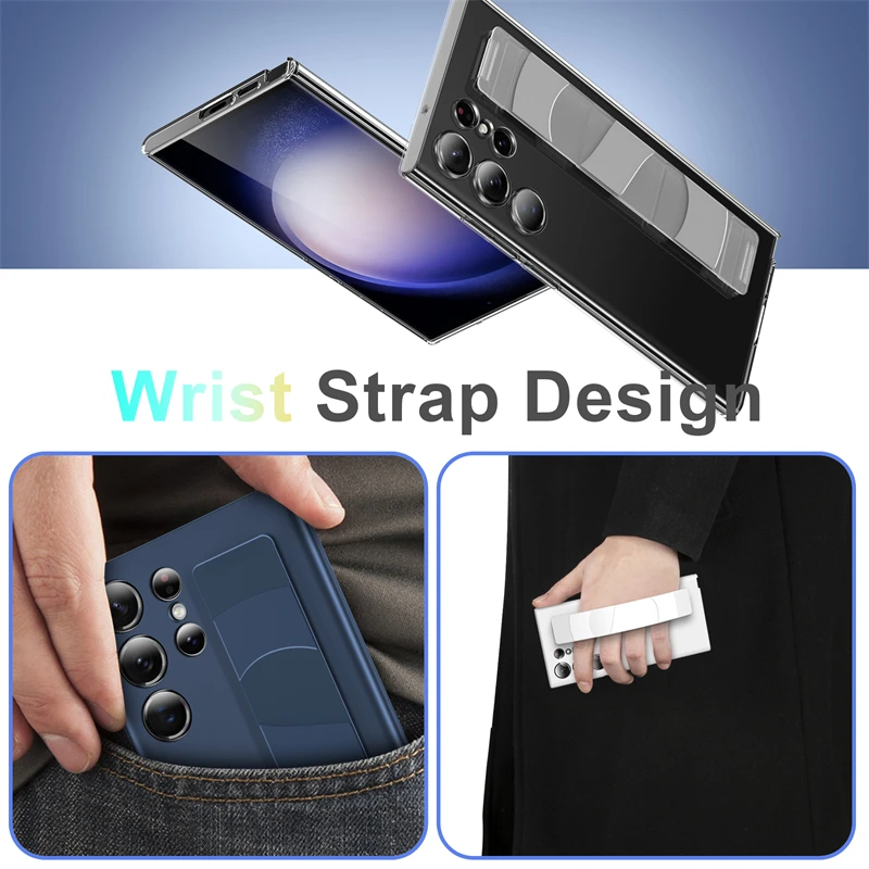 Luxury Elastic Silicone Wrist Strap Shockproof Matte Clear Case