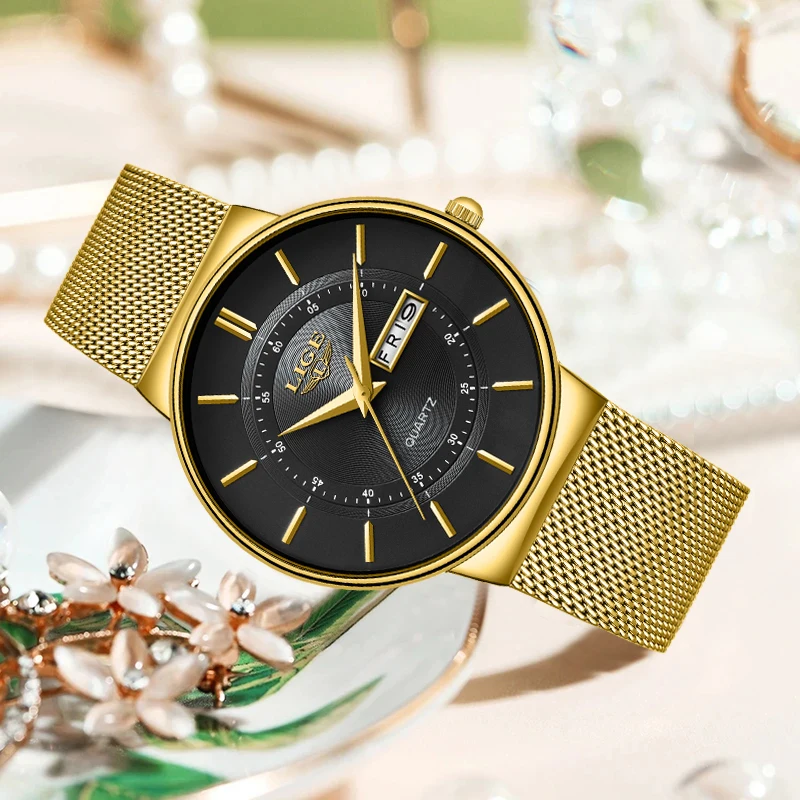 LIGE Quartz Stainless Steel  Women Wristwatch Retro Hot Style Great Japanese Movement Quality Fashion Waterproof Watch for Women