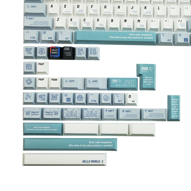 Olá Mundial Pbt Programador Caps Chave Lados Dye Subbed Keycaps Cherry Perfil Keycap para 61 64 68 87 980 104 Hhkb 142 Chaves Set - Imagem 2