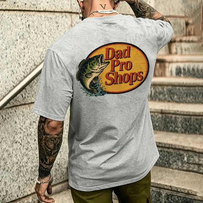 Vintage Fisherman Dad Humorous T-Shirts - Outdoor Crewneck Short Sleeve Oversized Tops