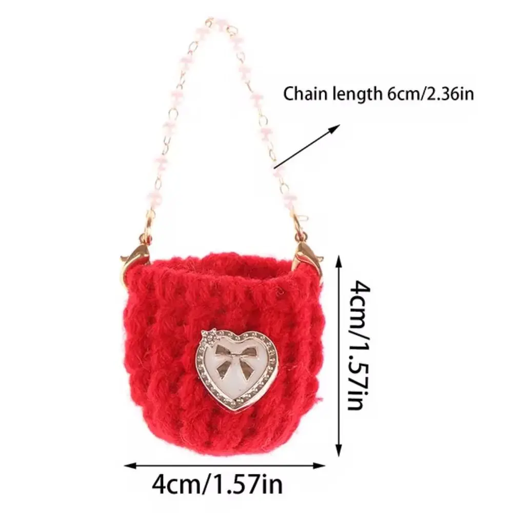 Miniature Pearl Chain Crossbody Bag Crochet Braid Woven Doll Knitted Shoulder Bag Handbag Sweet Mini Crossbody Doll Bag BJD Doll