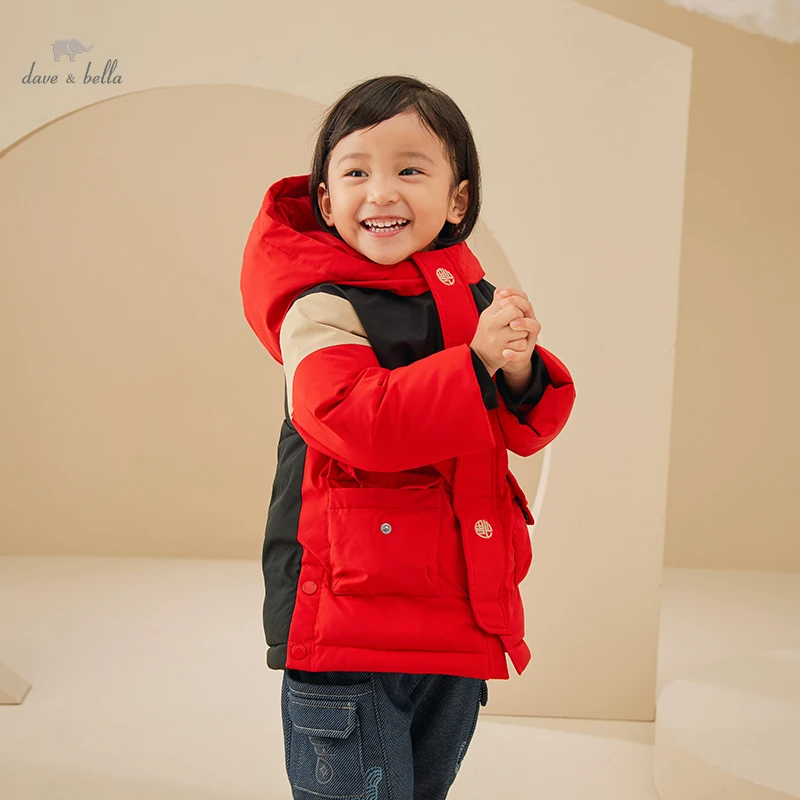 Dave Bella Winter Children's Clothing Boys Duck Down Jacket Fashion Hooded kids Warm Outerwear DB4224254