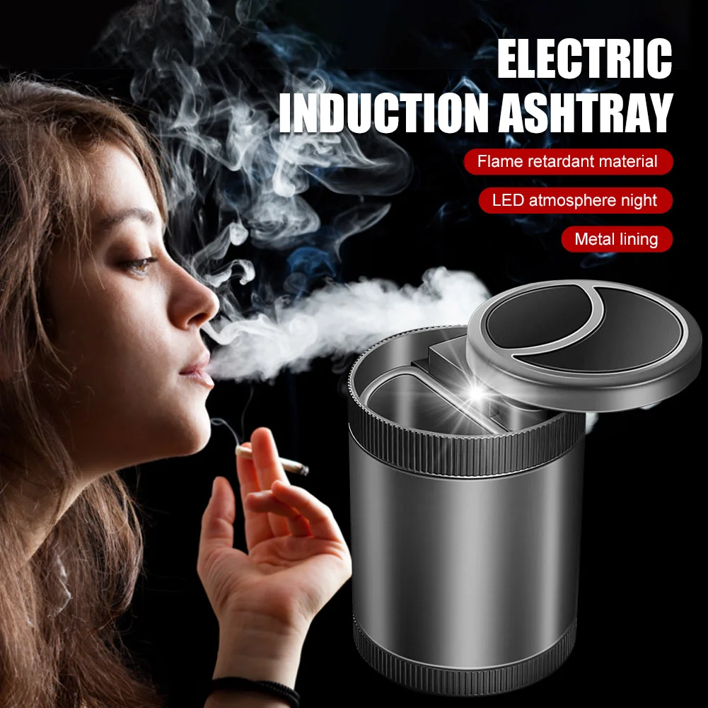 New car stainless steel ashtray intelligent induction ashtray with blue LED