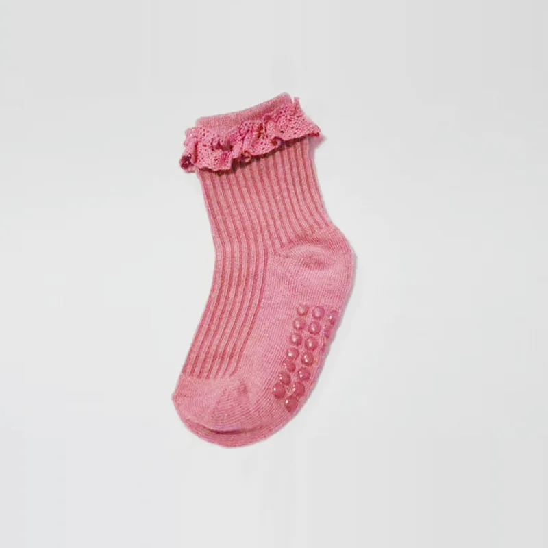 2025 New Baby Girl Sweet Lace Socks Anti Slip Adhesive Point Solid Color Cotton Infant Girls Sock Breathable Kids Girls Floor