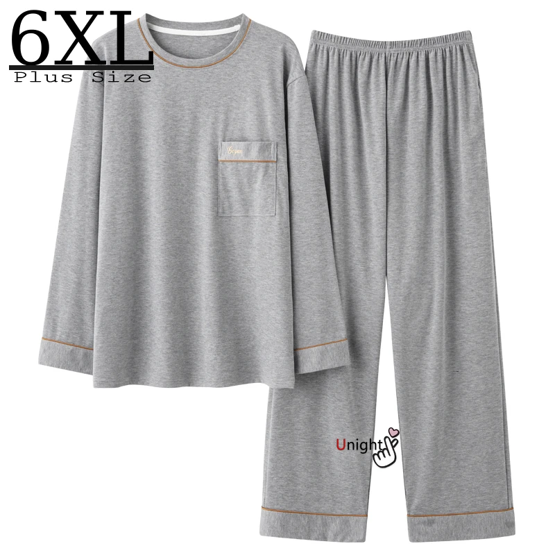 6XL Men Pajamas Set Long Sleeve Plus Oversized Cotton Sleepwear for Mens Pijamas Homesuits Home Clothes Lounge  Pijama Pyjamas mens plaid pajama pants