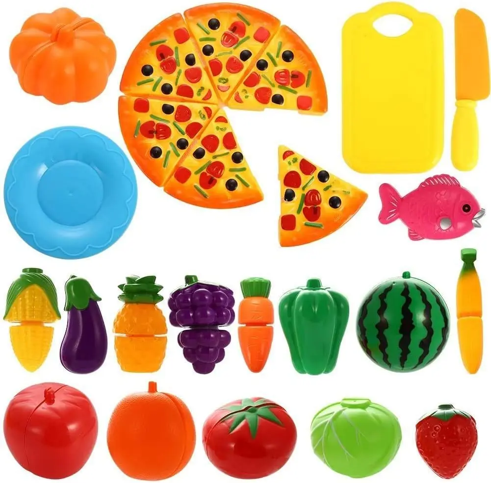 

Cutting Fruits Vegetables Set Play Kitchen Plastic Cutting Food for Kids Pretend Play Kitchen Toys Educational Food Toy Children