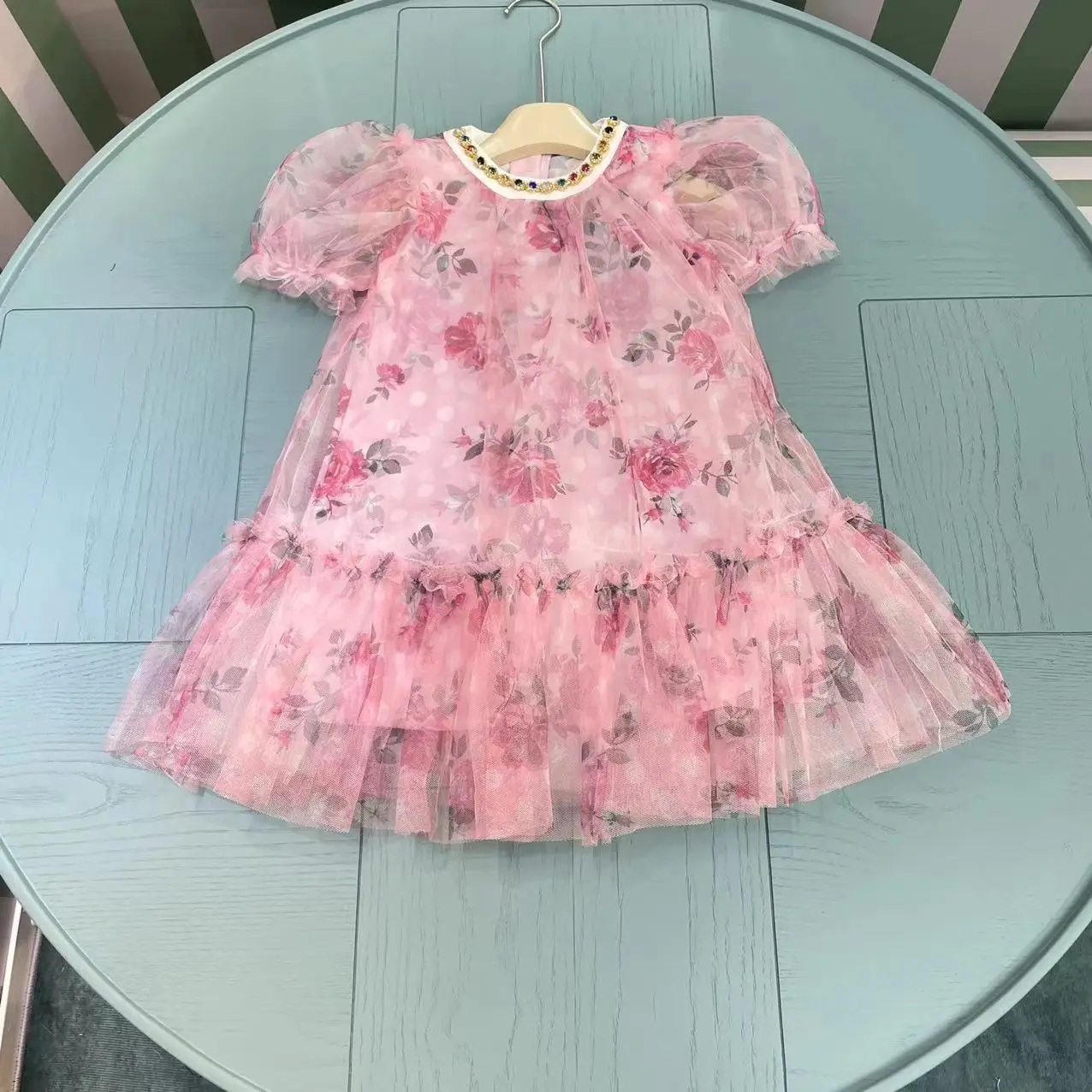 

Детское Сетчатое платье с цветочным принтом, лето 2024