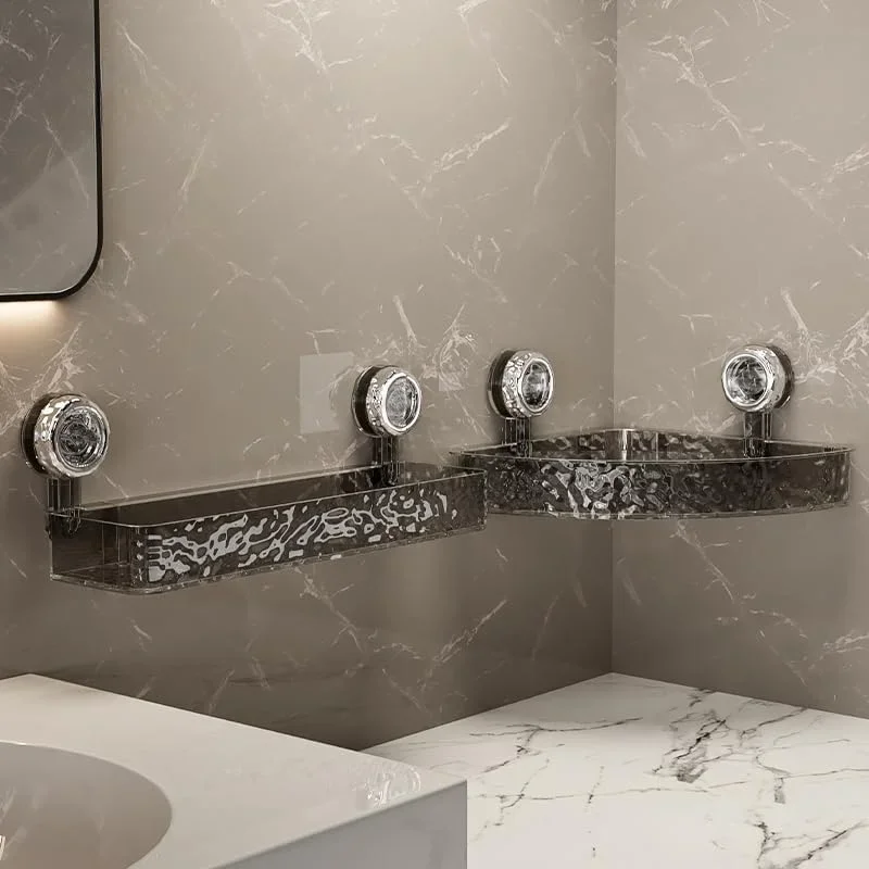 No-Drill Clear Wall Caddy, Light Luxury Style Glacier Pattern Suction Cup Shelf, Drill-Free, Removable, Multifunctional Triangle 6