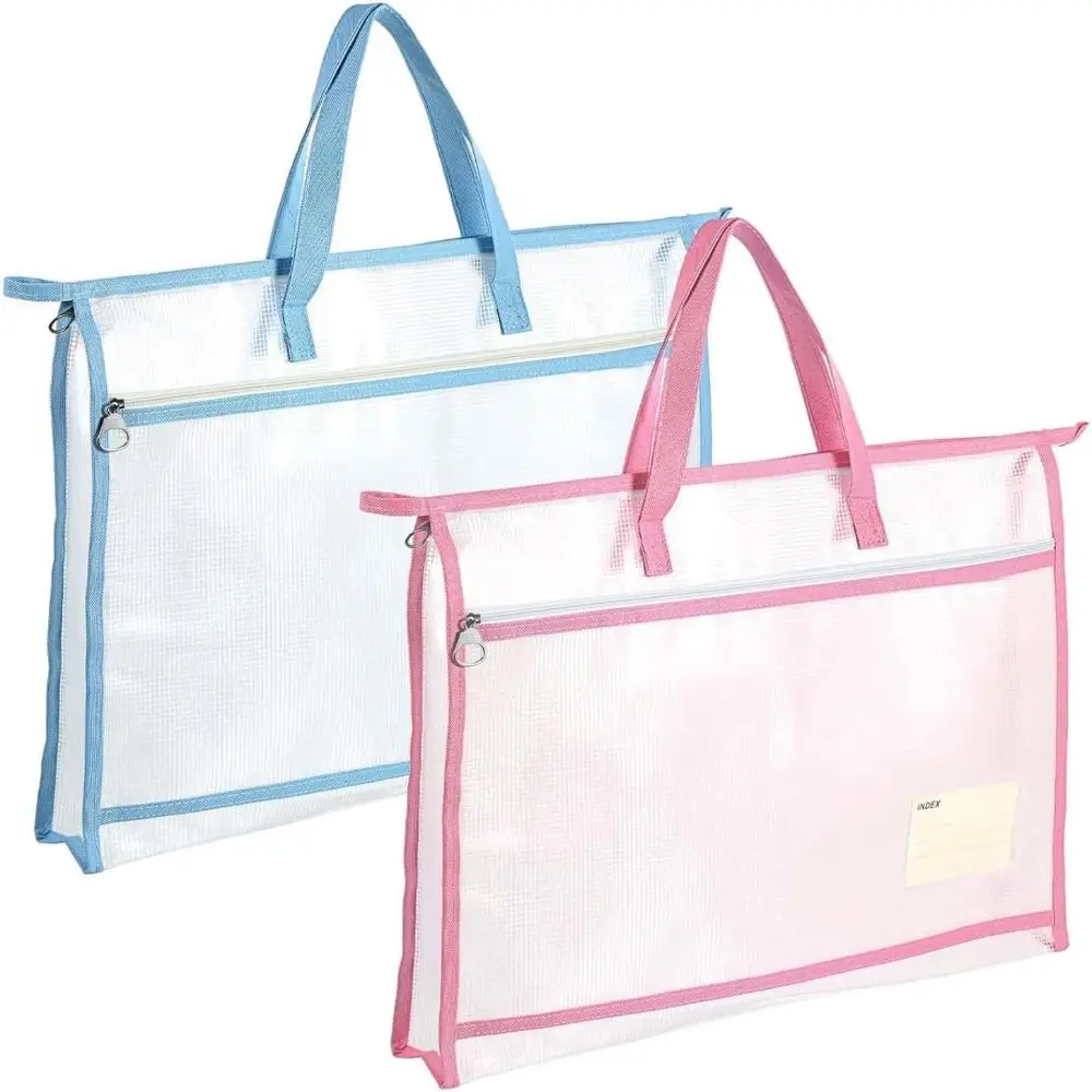 with Zipper and Handle A3 Project Bag Large Capacity Mesh PVC Mesh Art Bag Thickened Waterproof Storage Office Supplies