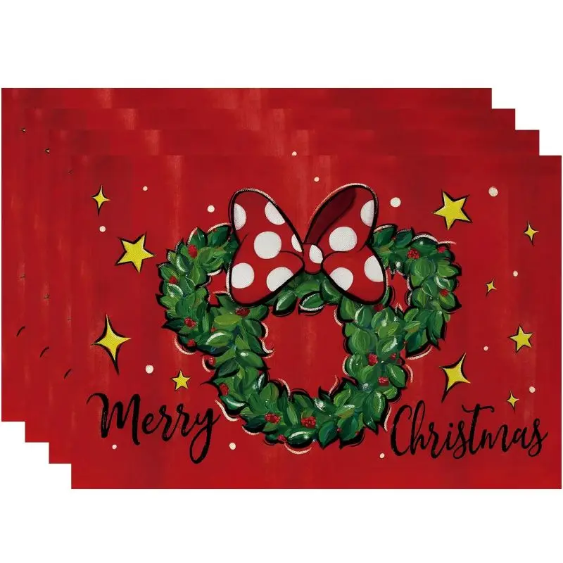 Buffalo Plaid Merry Christmas Placemats Heat Insulation Stain-Resistant Square Linen Table Mats for Dining Table Decoration 2