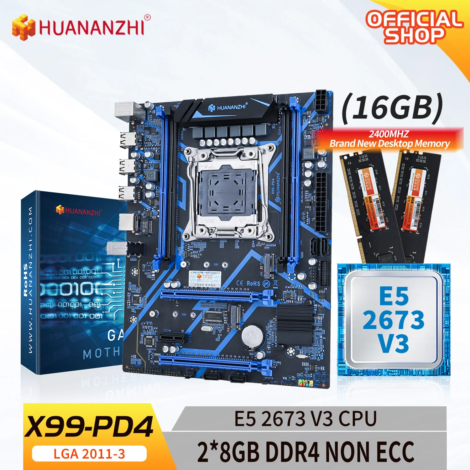 

Материнская плата HUANANZHI X99 PD4 LGA 2011-3 XEON X99 с Intel E5 2673 V3 с 2*8G DDR4
