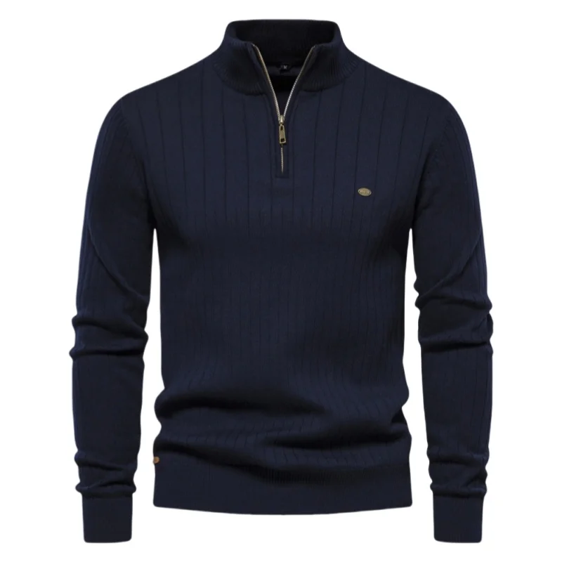 Autumn Winter Stand-Collar Sweater Men Zipper Knit Pullovers Thick Cotton Knitwear Man Warm Jumpers Casual Sweaters Man Clothes 3