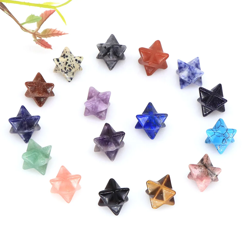 13mm Merkaba Star Natural Chakra Quartz Stone Crystal Wiccan Reiki Healing Energy Gem Protection For DIY Jewelry Decor Wholesale