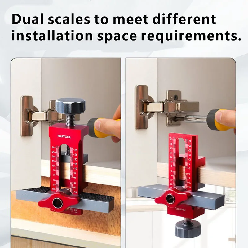 Carpentry Adjustable Aluminum Alloy Cabinet Door Lift & Drill Aid Jig Positioning & Hole Drilling Tool for Cabinet Installation