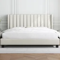 King Bed Frame Upholstered Platform Bed with Fabric Headboard, Wing Edge Design/Non-Slip and Noise-Free/No Box Spring Needed 1